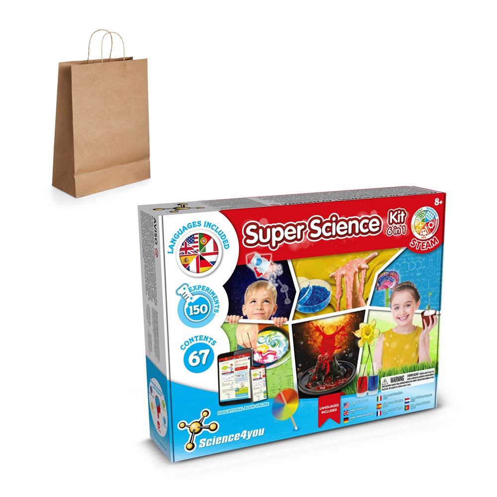 6 in 1 Super Science Kit III. Kit didático fornecido com saco de oferta em papel kraft (115 g/m²)