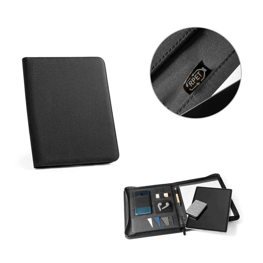 EMERGE FOLDER. Pasta A4 em poliéster reciclado (100% rPET) 300D com fecho