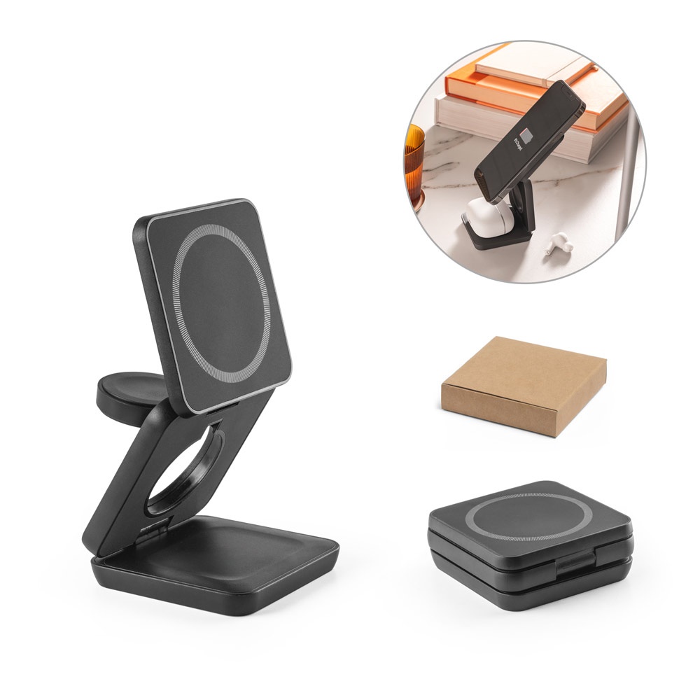BROGLIE. Carregador magnético wireless super rápido 15W 3 em 1 em ABS reciclado (100% rABS)