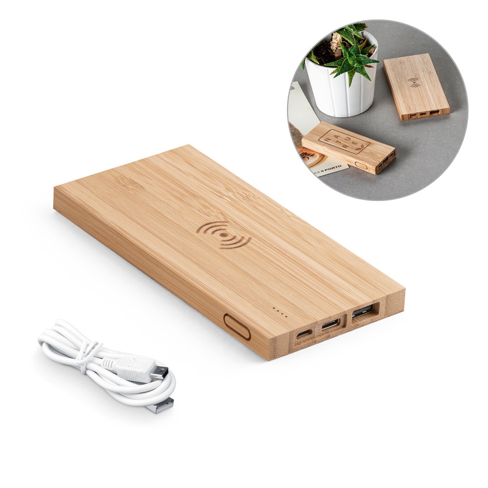 FITCH. Power bank 5'000 mAh com carregador wireless em bambu 5W